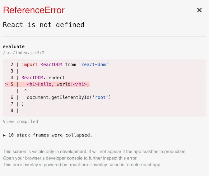 Error: React tidak terdefinisi